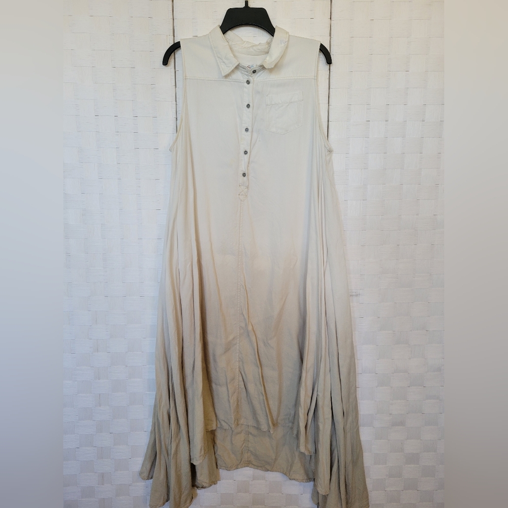 OsO Casuals Sleeveless Collared Button-Down High Low Tie Dye Ambre Dress